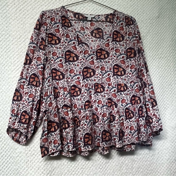 Lucky Brand Tops - Lucky Brand Blouse Orange Maroon Details Floral Flowy Loose Fit Peasant Sleeve
